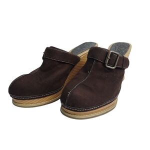 Vintage Candie's Clogs Women's Brown Faux Suede Slide On Clog Shoes Size 10M